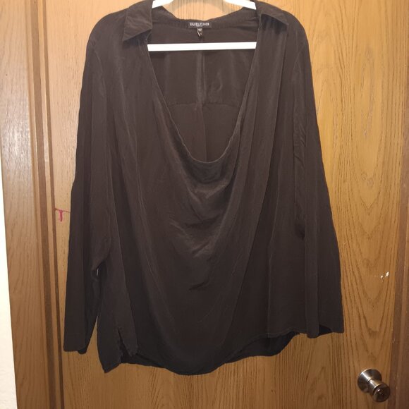 Eileen Fisher Woman black silk drape U-neck popover blouse plus size 2X - Picture 3 of 10